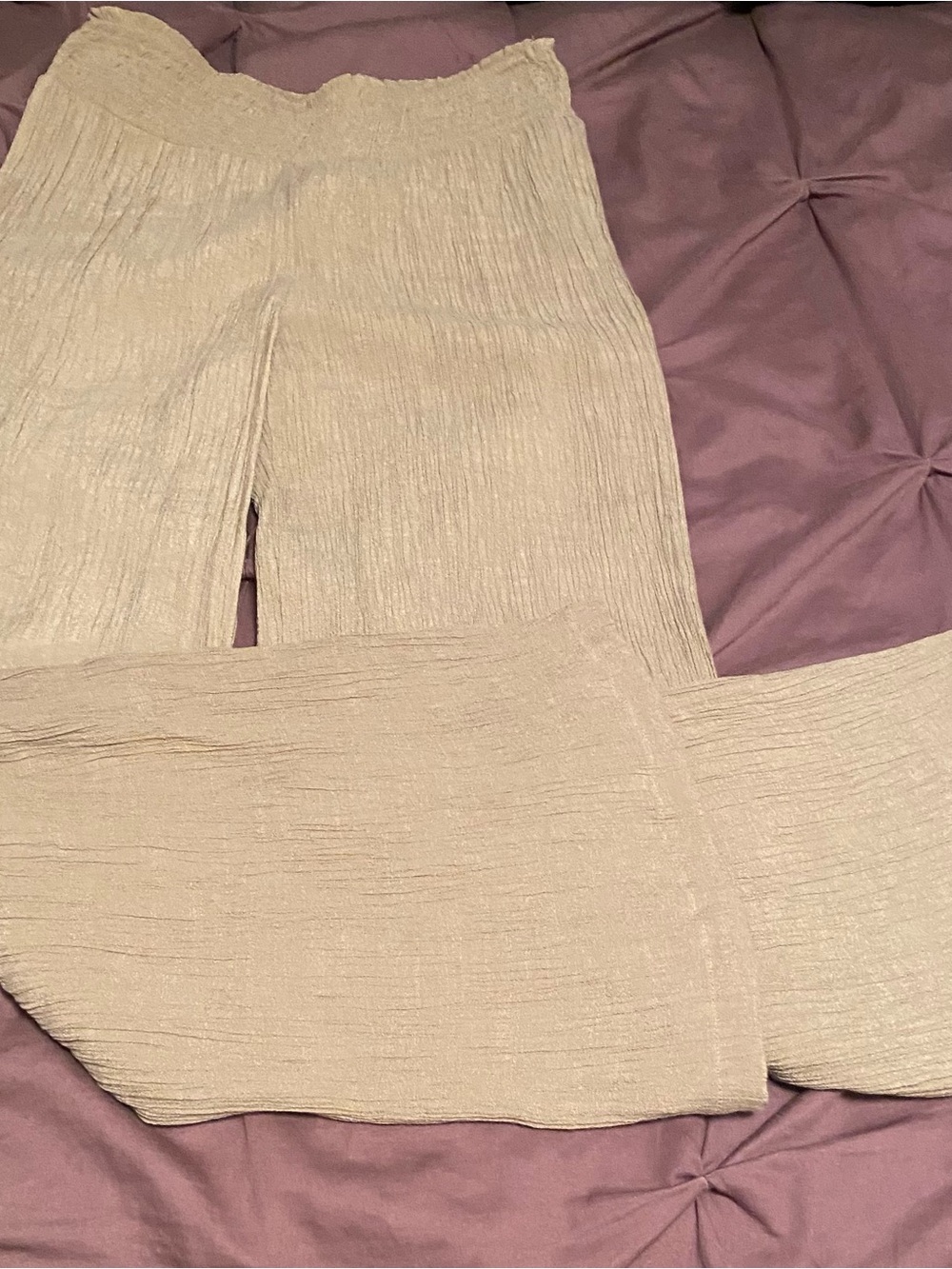 Cato Tan Wide-Leg Textured Pull-On Pants